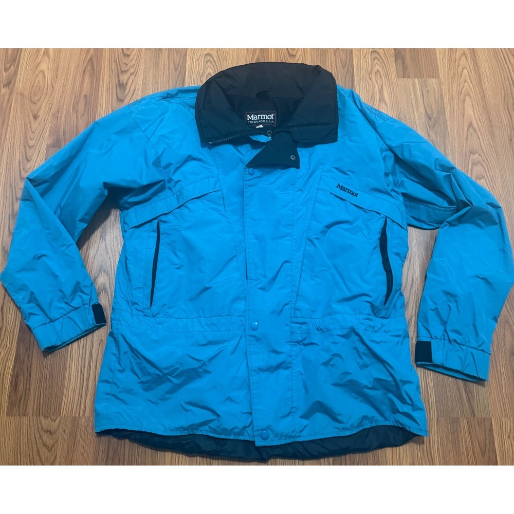 Marmot Jacket Mens Large USA Made Waterproof Shell Outdoor Hiking Blue